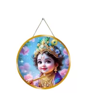 Lord Krishna 12x12 Inch Round Religious Photo Frame | Spiritual Wall Decor For Home Temple, Pooja Room & Office | Divine Wall Art Picture For Worship, Meditation & Gift (F13123)
