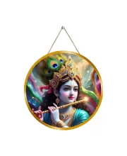 Lord Krishna 12x12 Inch Round Religious Photo Frame | Spiritual Wall Decor For Home Temple, Pooja Room & Office | Divine Wall Art Picture For Worship, Meditation & Gift (F13124)