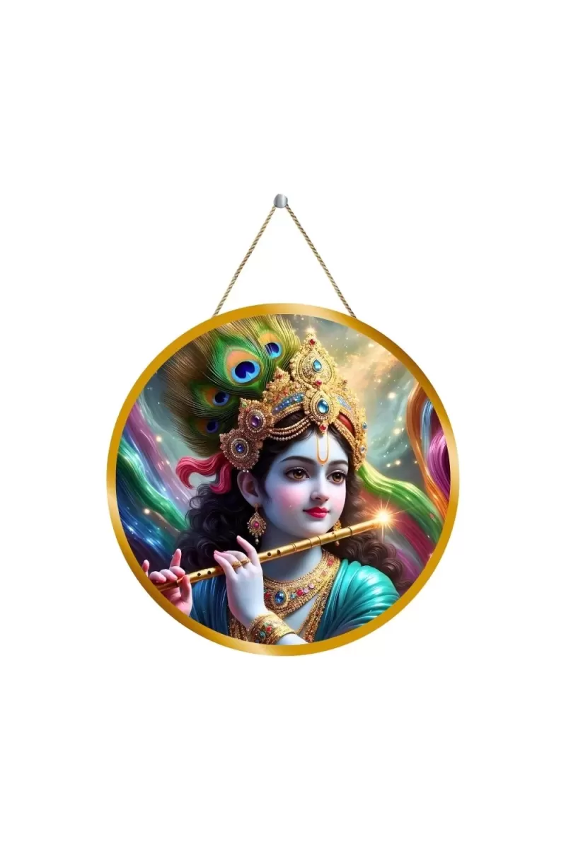 Lord Krishna 12x12 Inch Round Religious Photo Frame | Spiritual Wall Decor For Home Temple, Pooja Room & Office | Divine Wall Art Picture For Worship, Meditation & Gift (F13124)