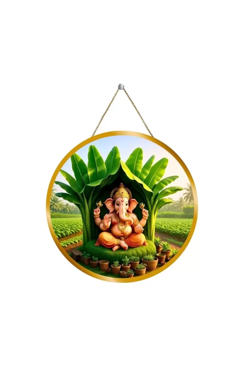 Lord Ganesha 12x12 Inch Round Religious Photo Frame | Spiritual Wall Decor For Home Temple, Pooja Room & Office | Divine Wall Art Picture For Worship, Meditation & Gift (F13126)