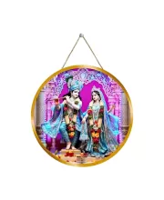 Radha Krishna 12x12 Inch Round Religious Photo Frame | Spiritual Wall Decor For Home Temple, Pooja Room & Office | Divine Wall Art Picture For Worship, Meditation & Gift (F13131)