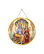 Lord Vishnu Lakshmi 12x12 Inch Round Religious Photo Frame | Spiritual Wall Decor For Home Temple, Pooja Room & Office | Divine Wall Art Picture For Worship, Meditation & Gift (F13138)