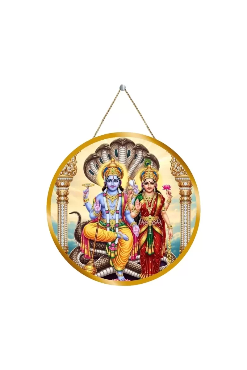 Lord Vishnu Lakshmi 12x12 Inch Round Religious Photo Frame | Spiritual Wall Decor For Home Temple, Pooja Room & Office | Divine Wall Art Picture For Worship, Meditation & Gift (F13138)