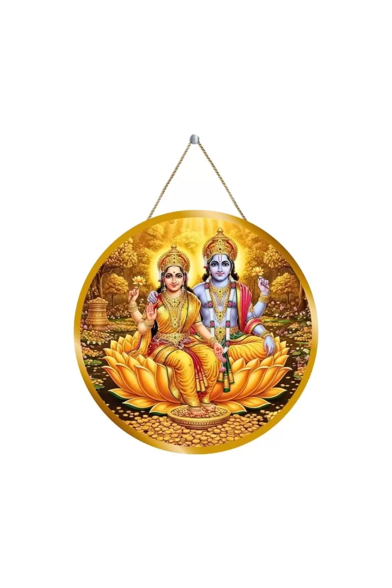 Lord Vishnu Lakshmi 12x12 Inch Round Religious Photo Frame | Spiritual Wall Decor For Home Temple, Pooja Room & Office | Divine Wall Art Picture For Worship, Meditation & Gift (F13139)
