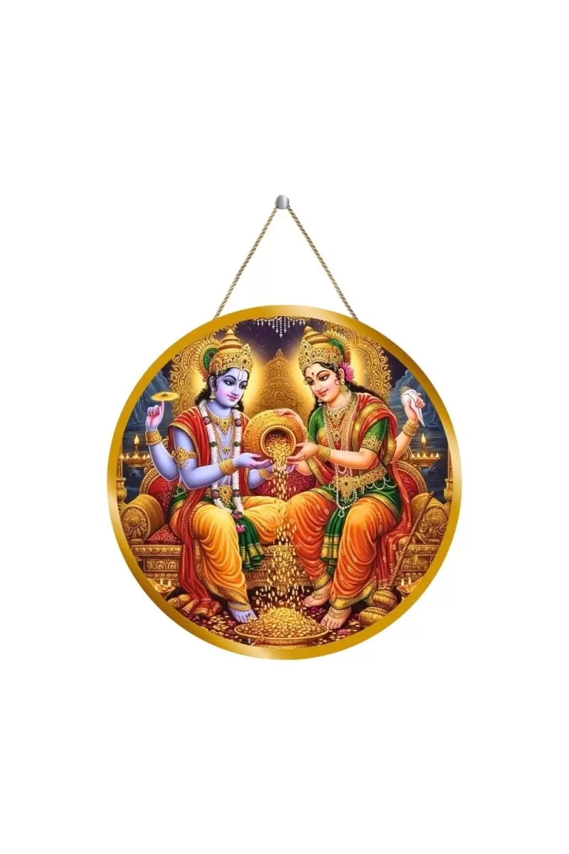 Lord Vishnu Lakshmi 12x12 Inch Round Religious Photo Frame | Spiritual Wall Decor For Home Temple, Pooja Room & Office | Divine Wall Art Picture For Worship, Meditation & Gift (F13140)
