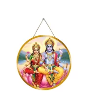 Lord Vishnu Lakshmi 12x12 Inch Round Religious Photo Frame | Spiritual Wall Decor For Home Temple, Pooja Room & Office | Divine Wall Art Picture For Worship, Meditation & Gift (F13141)