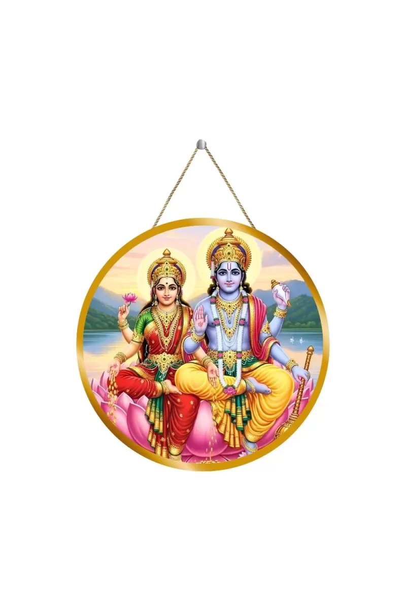 Lord Vishnu Lakshmi 12x12 Inch Round Religious Photo Frame | Spiritual Wall Decor For Home Temple, Pooja Room & Office | Divine Wall Art Picture For Worship, Meditation & Gift (F13141)