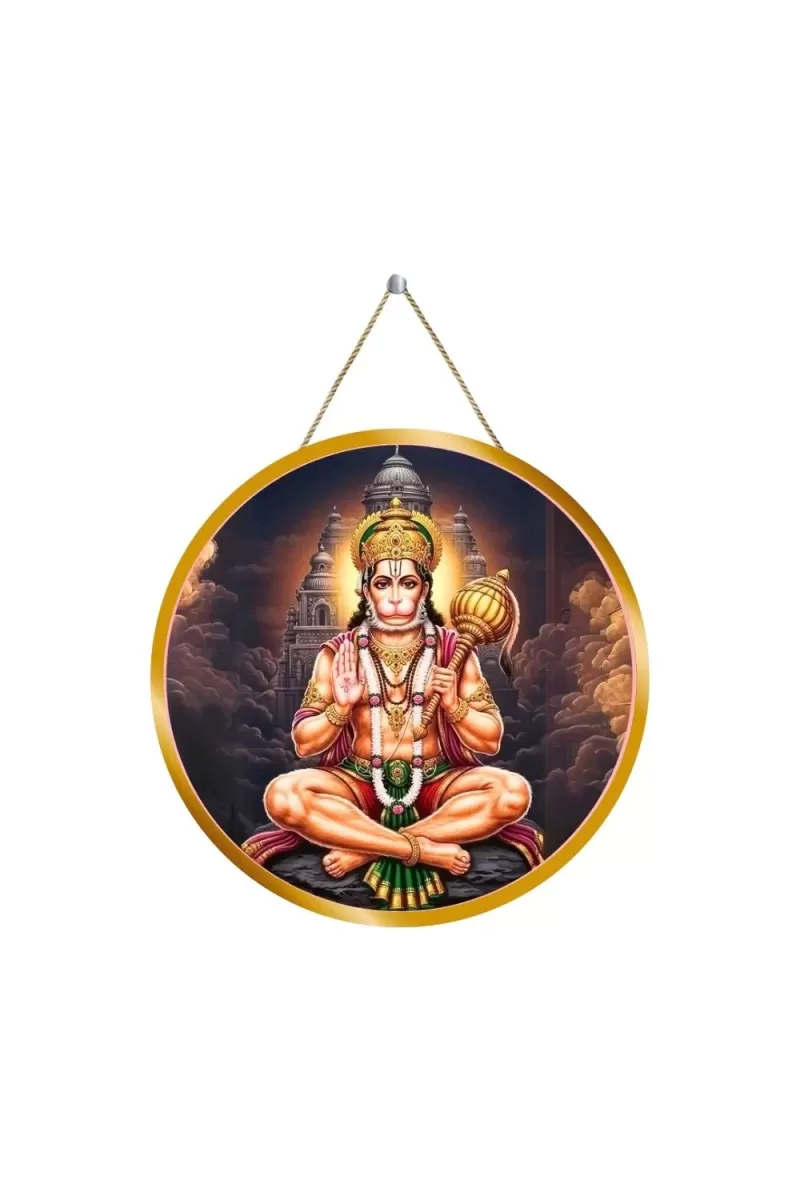 Lord Hanuman 12x12 Inch Round Religious Photo Frame | Spiritual Wall Decor For Home Temple, Pooja Room & Office | Divine Wall Art Picture For Worship, Meditation & Gift (F13145)