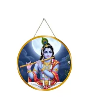 Lord Krishna 12x12 Inch Round Religious Photo Frame | Spiritual Wall Decor For Home Temple, Pooja Room & Office | Divine Wall Art Picture For Worship, Meditation & Gift (F13149)