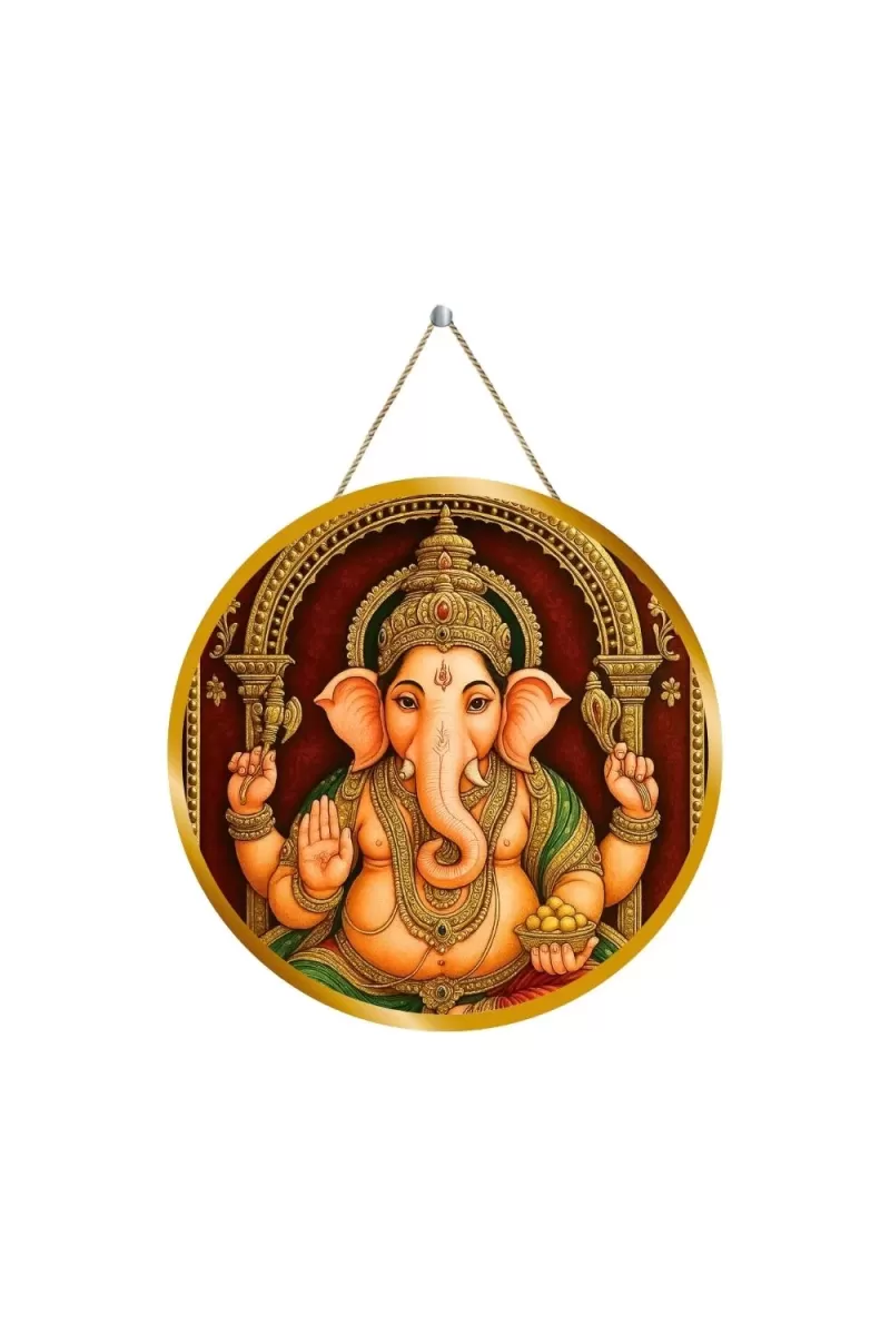 Lord Ganesha 12x12 Inch Round Religious Photo Frame | Spiritual Wall Decor For Home Temple, Pooja Room & Office | Divine Wall Art Picture For Worship, Meditation & Gift (F13152)
