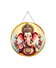Lord Ganesha 12x12 Inch Round Religious Photo Frame | Spiritual Wall Decor For Home Temple, Pooja Room & Office | Divine Wall Art Picture For Worship, Meditation & Gift (F13153)