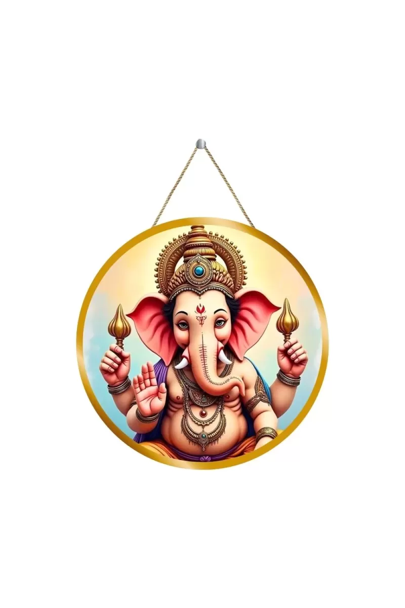 Lord Ganesha 12x12 Inch Round Religious Photo Frame | Spiritual Wall Decor For Home Temple, Pooja Room & Office | Divine Wall Art Picture For Worship, Meditation & Gift (F13153)