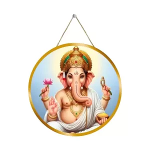 Lord Ganesha 12x12 Inch Round Religious Photo Frame | Spiritual Wall Decor For Home Temple, Pooja Room & Office | Divine Wall Art Picture For Worship, Meditation & Gift (F13154)