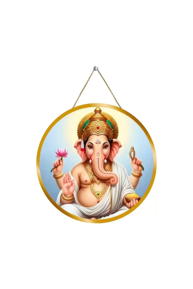 Lord Ganesha 12x12 Inch Round Religious Photo Frame | Spiritual Wall Decor For Home Temple, Pooja Room & Office | Divine Wall Art Picture For Worship, Meditation & Gift (F13154)