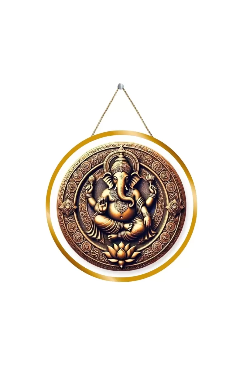 Lord Ganesha 12x12 Inch Round Religious Photo Frame | Spiritual Wall Decor For Home Temple, Pooja Room & Office | Divine Wall Art Picture For Worship, Meditation & Gift (F13155)