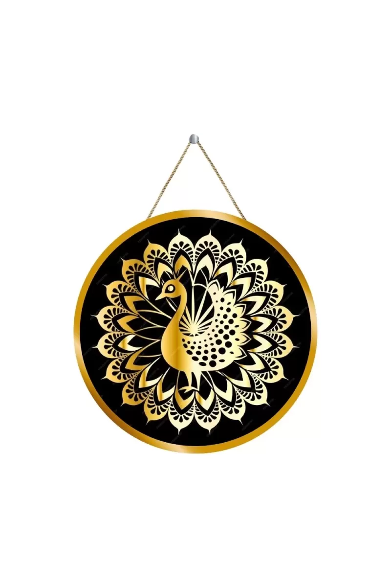 Peacock Symbol 12x12 Inch Round Religious Photo Frame | Spiritual Wall Decor For Home Temple, Pooja Room & Office | Divine Wall Art Picture For Worship, Meditation & Gift (F13160)