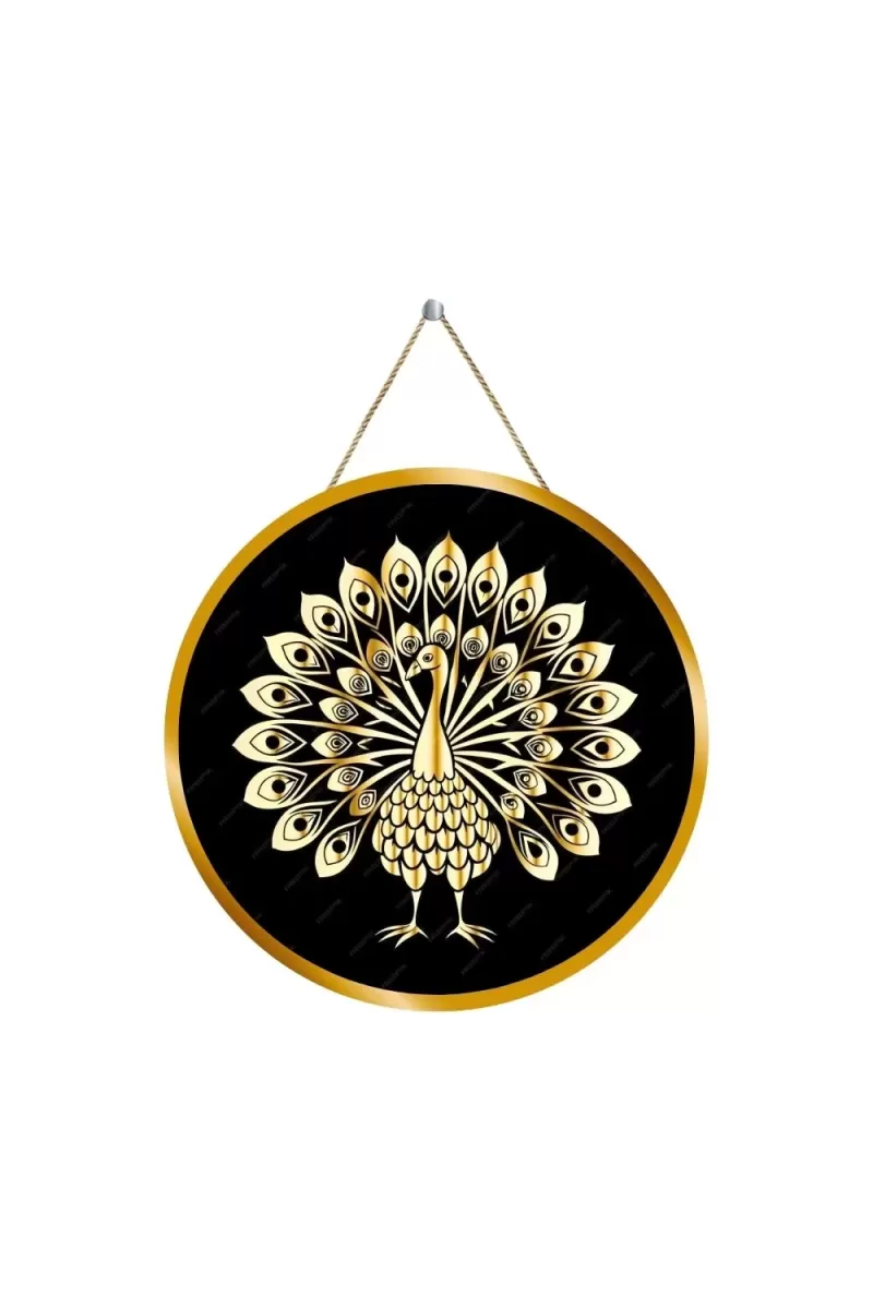 Peacock Symbol 12x12 Inch Round Religious Photo Frame | Spiritual Wall Decor For Home Temple, Pooja Room & Office | Divine Wall Art Picture For Worship, Meditation & Gift (F13161)