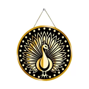 Peacock Symbol 12x12 Inch Round Religious Photo Frame | Spiritual Wall Decor For Home Temple, Pooja Room & Office | Divine Wall Art Picture For Worship, Meditation & Gift (F13162)
