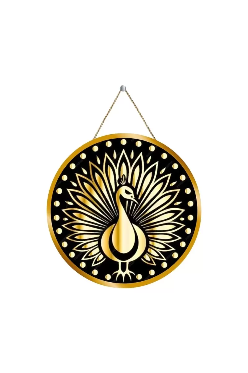 Peacock Symbol 12x12 Inch Round Religious Photo Frame | Spiritual Wall Decor For Home Temple, Pooja Room & Office | Divine Wall Art Picture For Worship, Meditation & Gift (F13162)