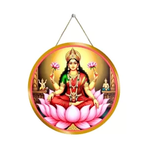 Goddess Lakshmi 12x12 Inch Round Religious Photo Frame | Spiritual Wall Decor For Home Temple, Pooja Room & Office | Divine Wall Art Picture For Worship, Meditation & Gift (F13163)