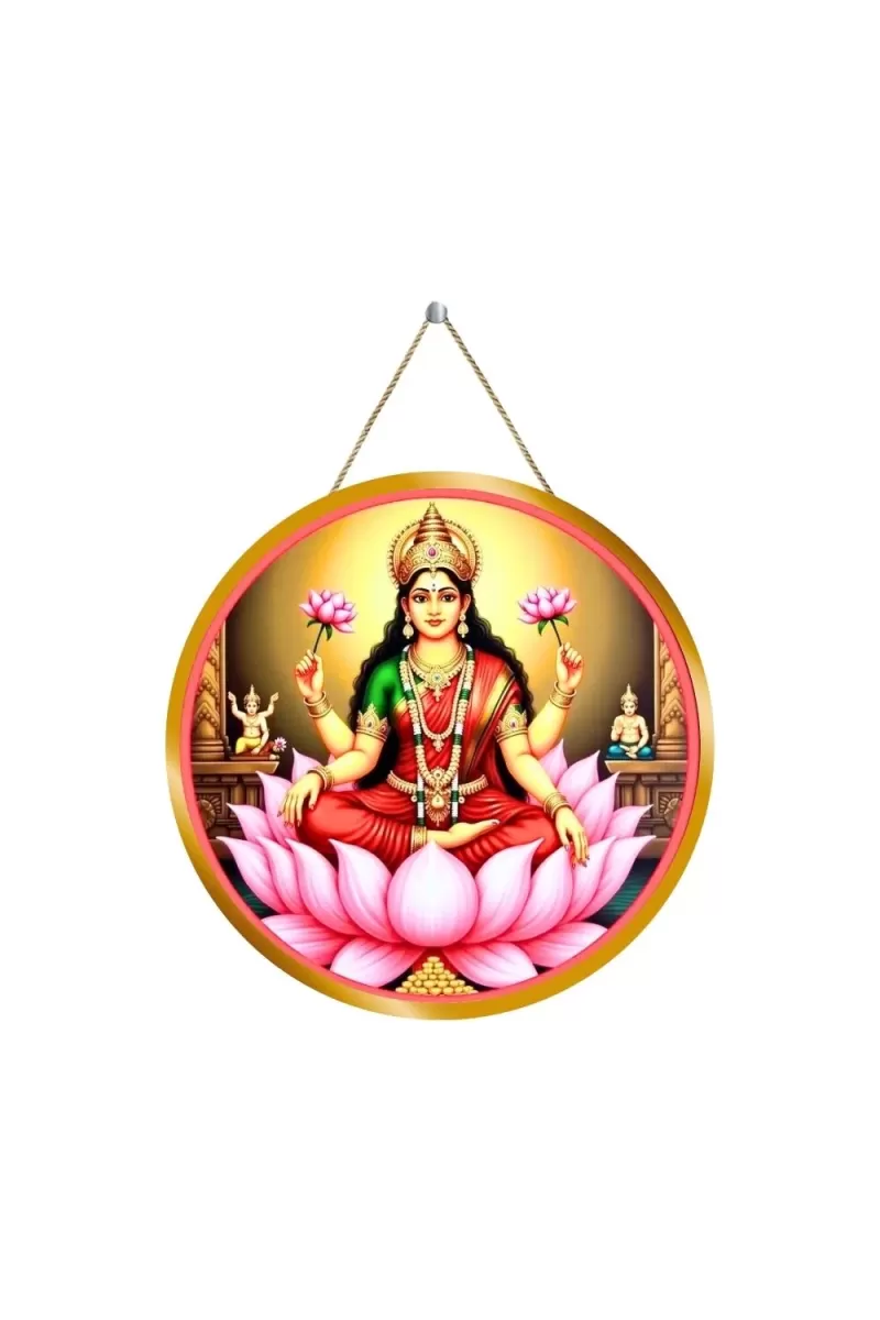 Goddess Lakshmi 12x12 Inch Round Religious Photo Frame | Spiritual Wall Decor For Home Temple, Pooja Room & Office | Divine Wall Art Picture For Worship, Meditation & Gift (F13163)