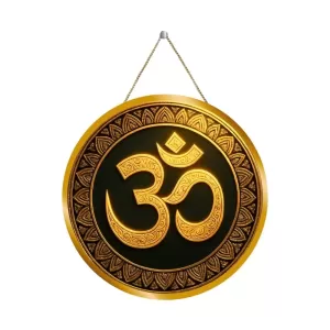 Om Symbol 12x12 Inch Round Religious Photo Frame | Spiritual Wall Decor For Home Temple, Pooja Room & Office | Divine Wall Art Picture For Worship, Meditation & Gift (F13171)