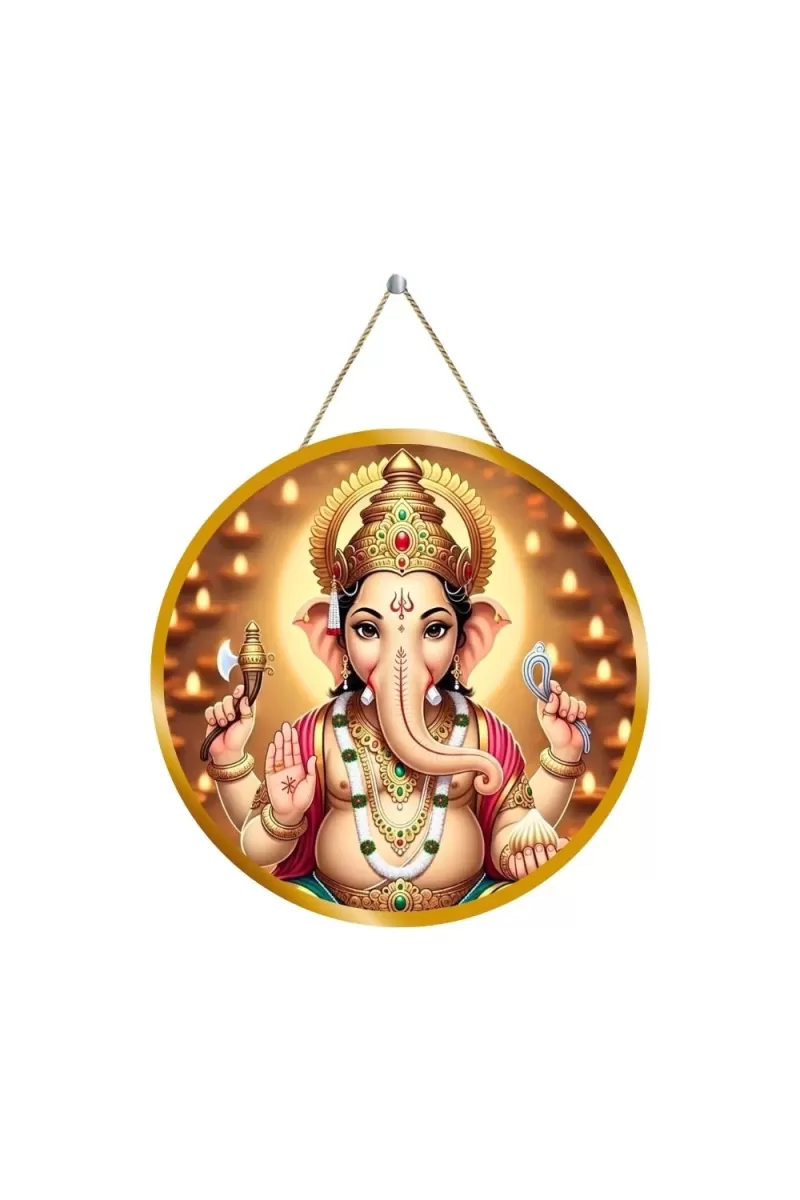 Lord Ganesha 12x12 Inch Round Religious Photo Frame | Spiritual Wall Decor For Home Temple, Pooja Room & Office | Divine Wall Art Picture For Worship, Meditation & Gift (F13177)