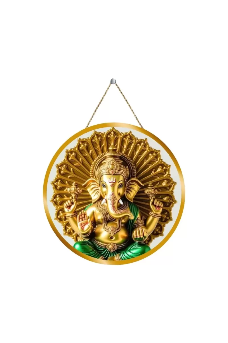 Lord Ganesha 12x12 Inch Round Religious Photo Frame | Spiritual Wall Decor For Home Temple, Pooja Room & Office | Divine Wall Art Picture For Worship, Meditation & Gift (F13178)
