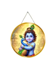 Lord Krishna 12x12 Inch Round Religious Photo Frame | Spiritual Wall Decor For Home Temple, Pooja Room & Office | Divine Wall Art Picture For Worship, Meditation & Gift (F13184)