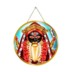 Kalighat Kali 12x12 Inch Round Religious Photo Frame | Spiritual Wall Decor For Home Temple, Pooja Room & Office | Divine Wall Art Picture For Worship, Meditation & Gift (F13193)