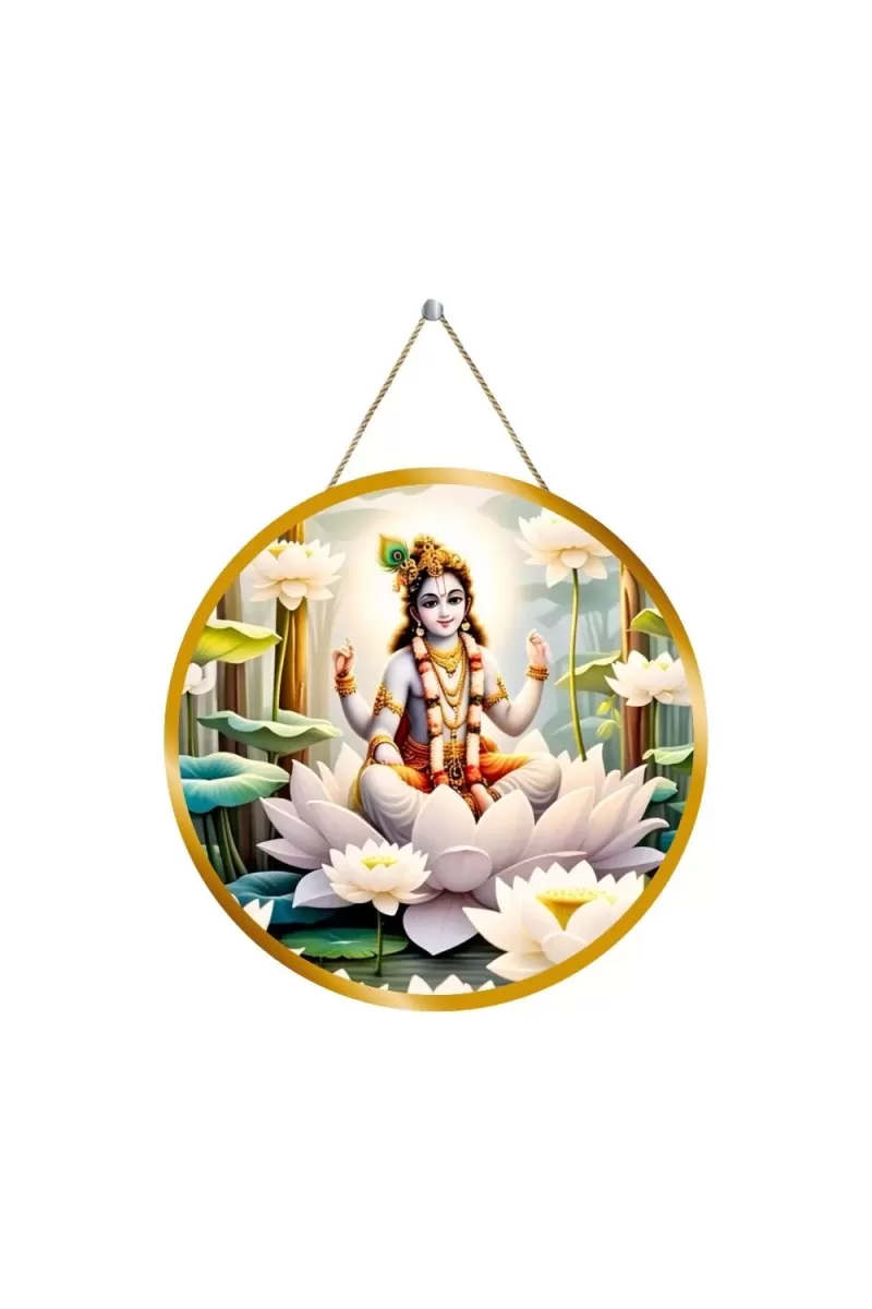 Lord Krishna 12x12 Inch Round Religious Photo Frame | Spiritual Wall Decor For Home Temple, Pooja Room & Office | Divine Wall Art Picture For Worship, Meditation & Gift (F13198)