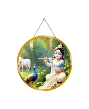 Lord Krishna 12x12 Inch Round Religious Photo Frame | Spiritual Wall Decor For Home Temple, Pooja Room & Office | Divine Wall Art Picture For Worship, Meditation & Gift (F13199)