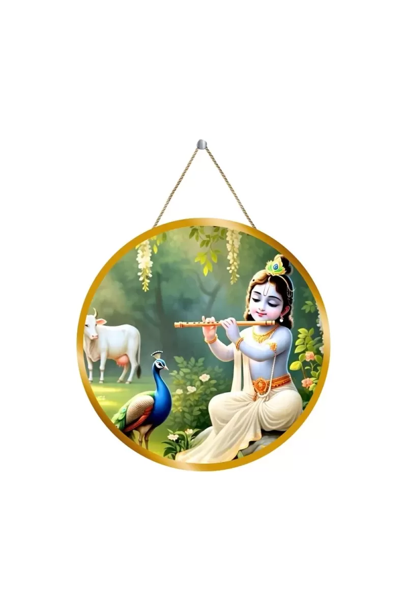 Lord Krishna 12x12 Inch Round Religious Photo Frame | Spiritual Wall Decor For Home Temple, Pooja Room & Office | Divine Wall Art Picture For Worship, Meditation & Gift (F13199)