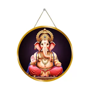 Lord Ganesha 12x12 Inch Round Religious Photo Frame | Spiritual Wall Decor For Home Temple, Pooja Room & Office | Divine Wall Art Picture For Worship, Meditation & Gift (F13200)