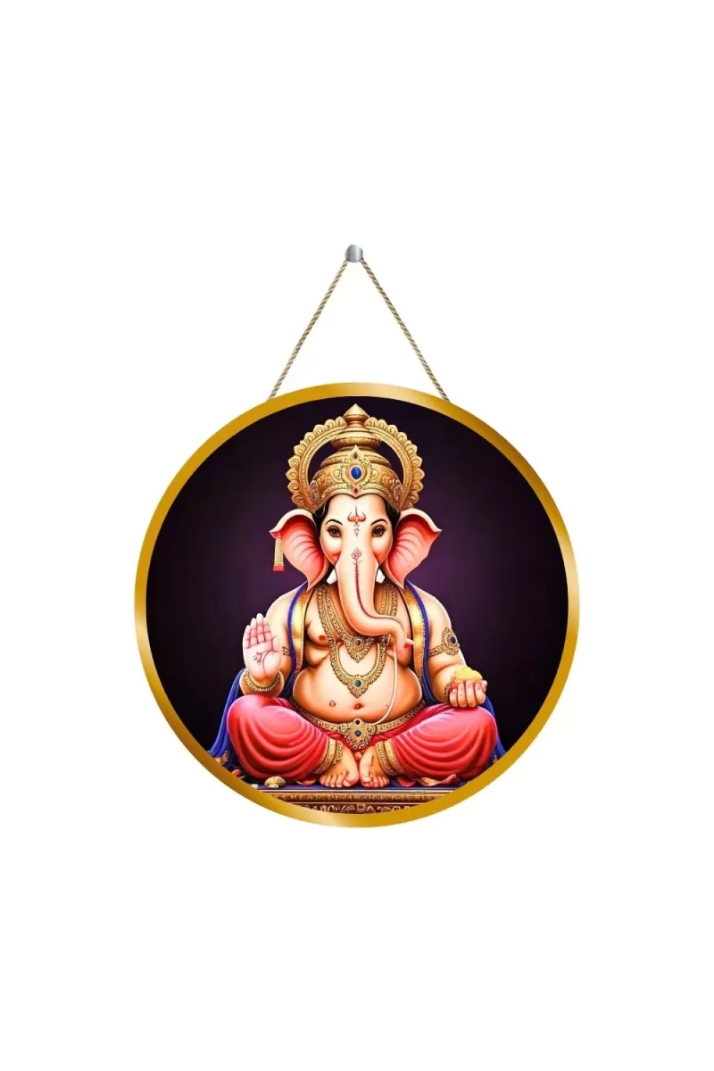 Lord Ganesha 12x12 Inch Round Religious Photo Frame | Spiritual Wall Decor For Home Temple, Pooja Room & Office | Divine Wall Art Picture For Worship, Meditation & Gift (F13200)