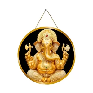 Lord Ganesha 12x12 Inch Round Religious Photo Frame | Spiritual Wall Decor For Home Temple, Pooja Room & Office | Divine Wall Art Picture For Worship, Meditation & Gift (F13201)