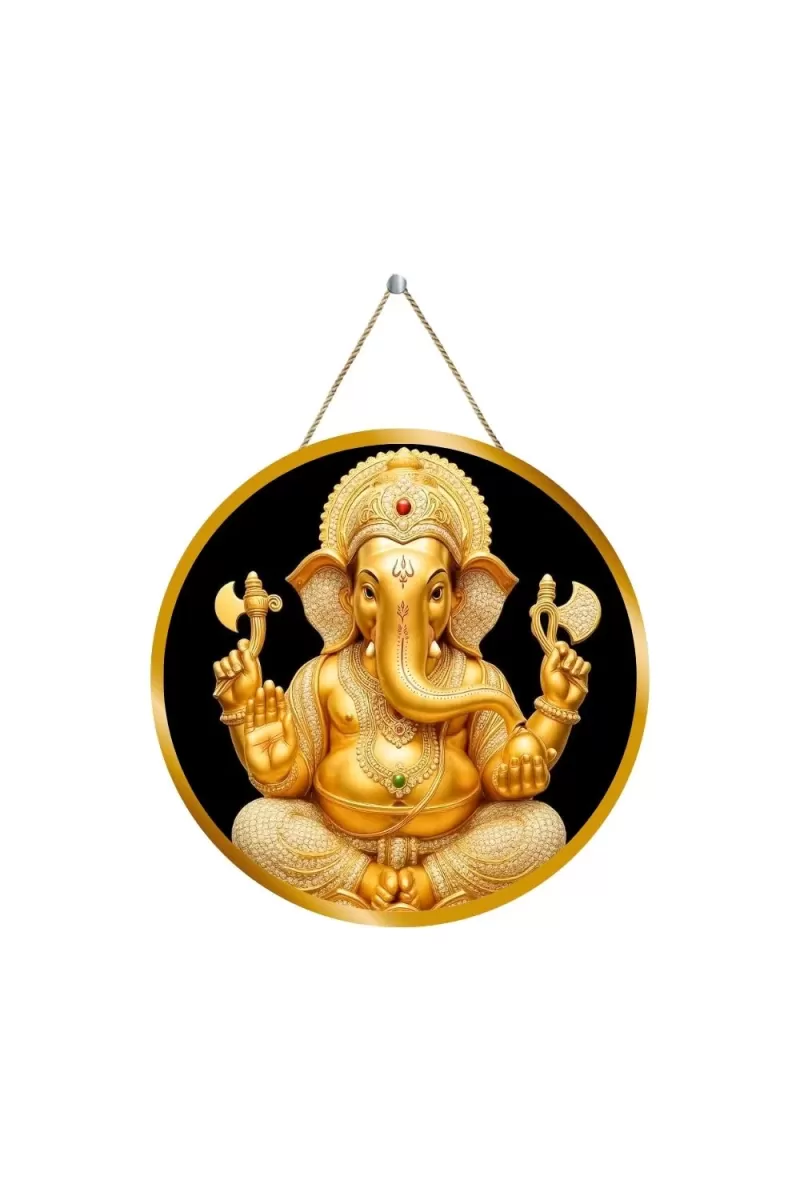 Lord Ganesha 12x12 Inch Round Religious Photo Frame | Spiritual Wall Decor For Home Temple, Pooja Room & Office | Divine Wall Art Picture For Worship, Meditation & Gift (F13201)
