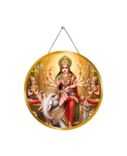 Goddess Durga 12x12 Inch Round Religious Photo Frame | Spiritual Wall Decor For Home Temple, Pooja Room & Office | Divine Wall Art Picture For Worship, Meditation & Gift (F13202)