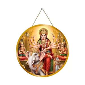 Goddess Durga 12x12 Inch Round Religious Photo Frame | Spiritual Wall Decor For Home Temple, Pooja Room & Office | Divine Wall Art Picture For Worship, Meditation & Gift (F13202)
