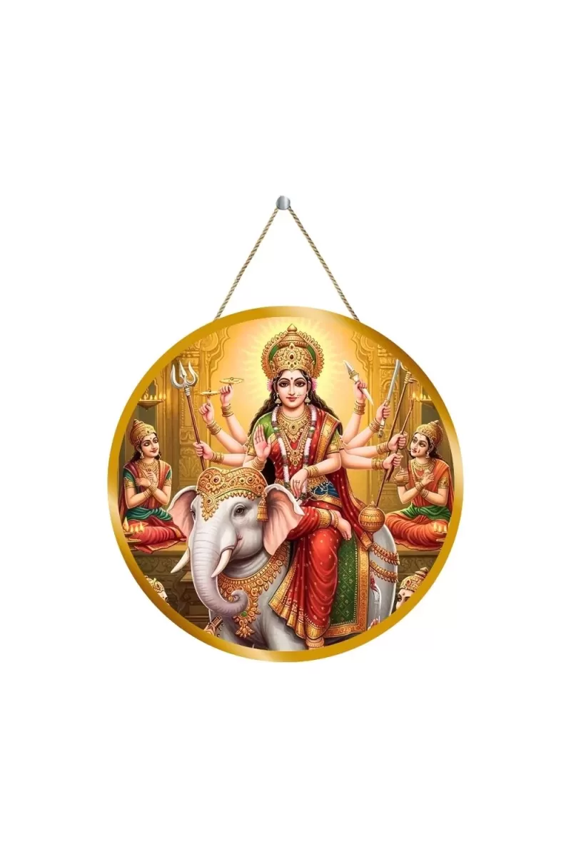 Goddess Durga 12x12 Inch Round Religious Photo Frame | Spiritual Wall Decor For Home Temple, Pooja Room & Office | Divine Wall Art Picture For Worship, Meditation & Gift (F13202)