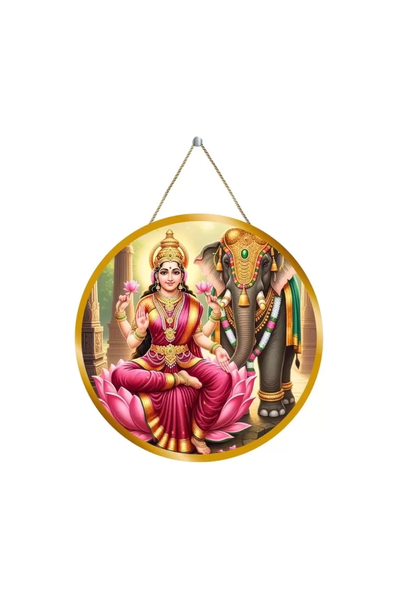 Goddess Lakshmi 12x12 Inch Round Religious Photo Frame | Spiritual Wall Decor For Home Temple, Pooja Room & Office | Divine Wall Art Picture For Worship, Meditation & Gift (F13203)