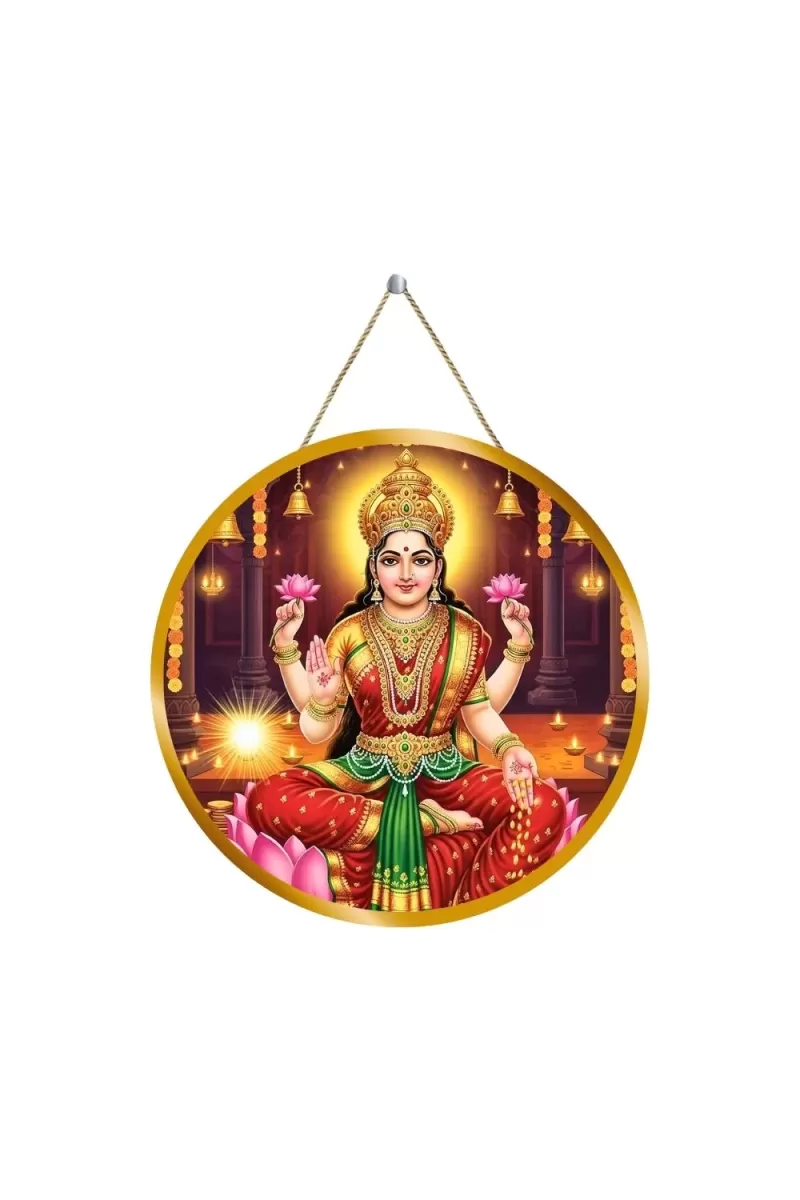 Goddess Lakshmi 12x12 Inch Round Religious Photo Frame | Spiritual Wall Decor For Home Temple, Pooja Room & Office | Divine Wall Art Picture For Worship, Meditation & Gift (F13204)