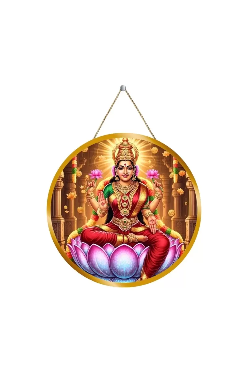 Goddess Lakshmi 12x12 Inch Round Religious Photo Frame | Spiritual Wall Decor For Home Temple, Pooja Room & Office | Divine Wall Art Picture For Worship, Meditation & Gift (F13206)
