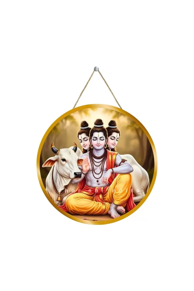 Lord Dattatreya 12x12 Inch Round Religious Photo Frame | Spiritual Wall Decor For Home Temple, Pooja Room & Office | Divine Wall Art Picture For Worship, Meditation & Gift (F13208)