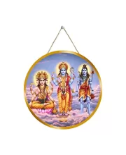 Lord Bramha Vishnu Shiva 12x12 Inch Round Religious Photo Frame | Spiritual Wall Decor For Home Temple, Pooja Room & Office | Divine Wall Art Picture For Worship, Meditation & Gift (F13209)