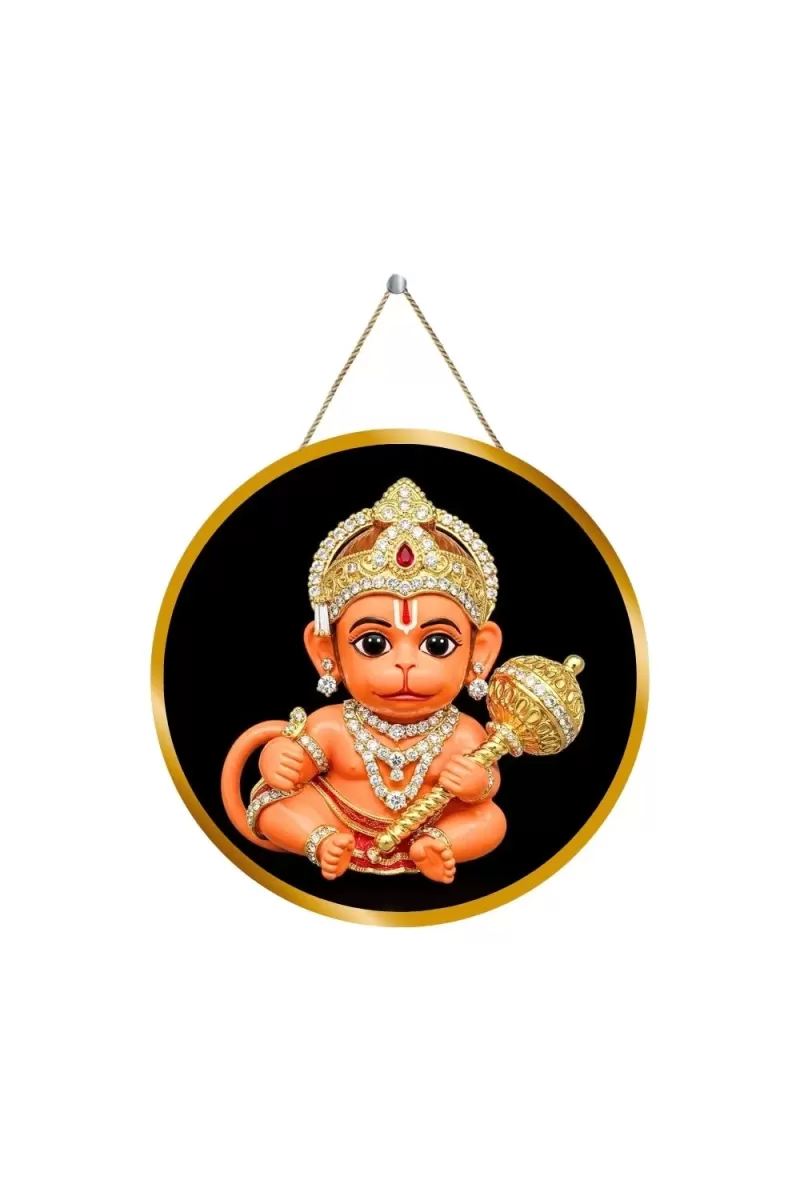 Lord Little Hanuman 12x12 Inch Round Religious Photo Frame | Spiritual Wall Decor For Home Temple, Pooja Room & Office | Divine Wall Art Picture For Worship, Meditation & Gift (F13212)