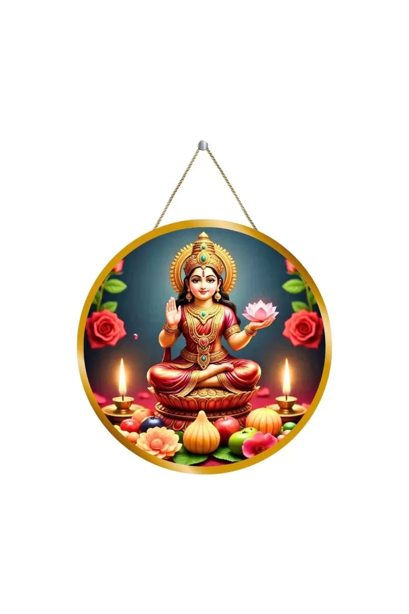 Goddess Lakshmi 12x12 Inch Round Religious Photo Frame | Spiritual Wall Decor For Home Temple, Pooja Room & Office | Divine Wall Art Picture For Worship, Meditation & Gift (F13213)