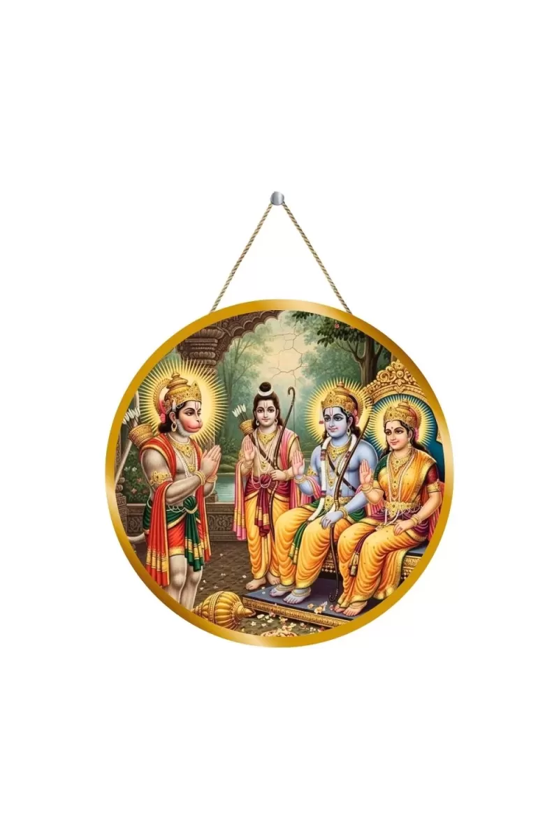 Lord Rama Sita Hanuman Lakshmana 12x12 Inch Round Religious Photo Frame | Spiritual Wall Decor For Home Temple, Pooja Room & Office | Divine Wall Art Picture For Worship, Meditation & Gift (F13214)