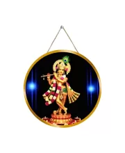 Lord Krishna 12x12 Inch Round Religious Photo Frame | Spiritual Wall Decor For Home Temple, Pooja Room & Office | Divine Wall Art Picture For Worship, Meditation & Gift (F13219)
