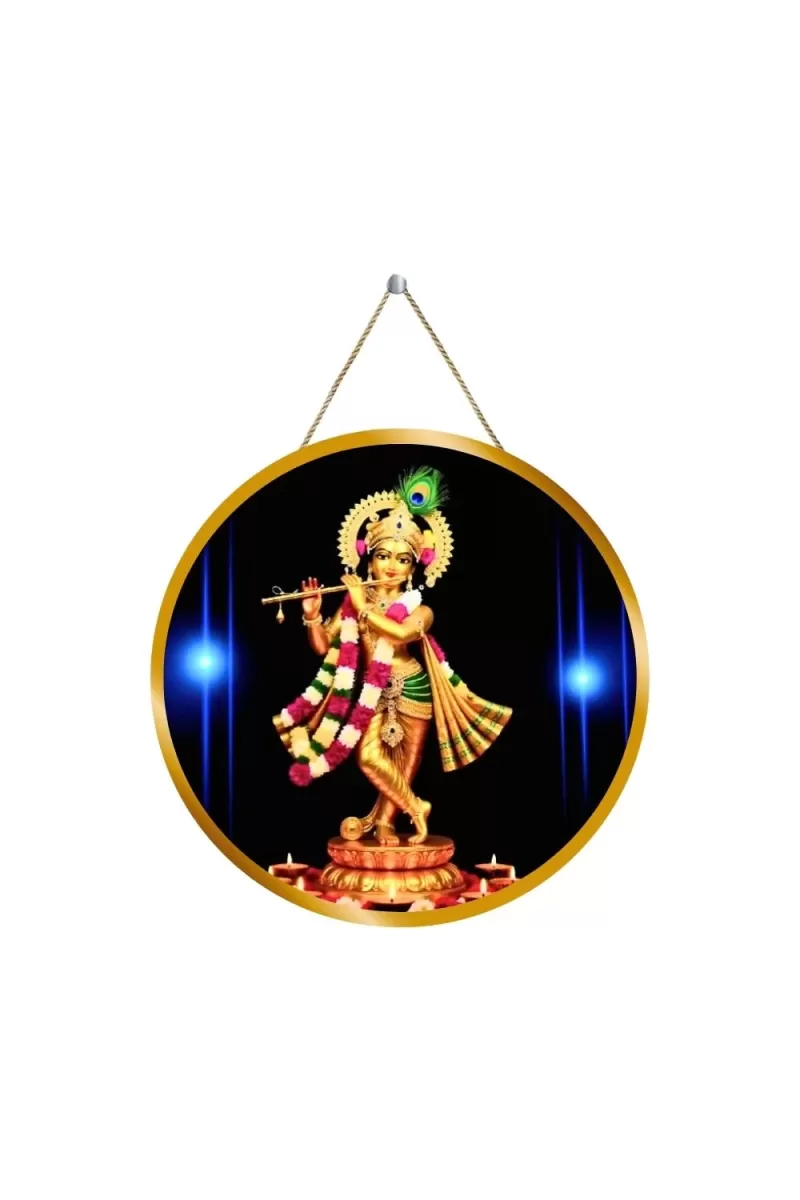 Lord Krishna 12x12 Inch Round Religious Photo Frame | Spiritual Wall Decor For Home Temple, Pooja Room & Office | Divine Wall Art Picture For Worship, Meditation & Gift (F13219)